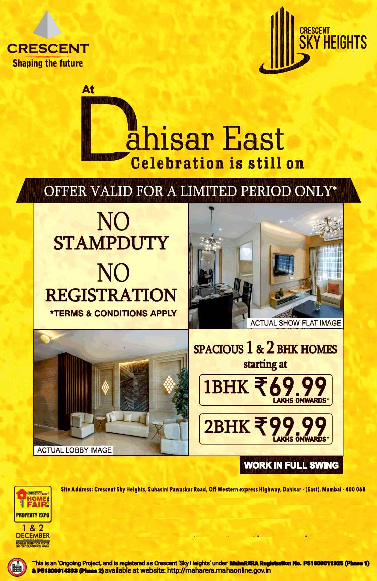 Pay no stamp duty & registration charges at Crescent Sky Heights in Dahisar East, Mumbai